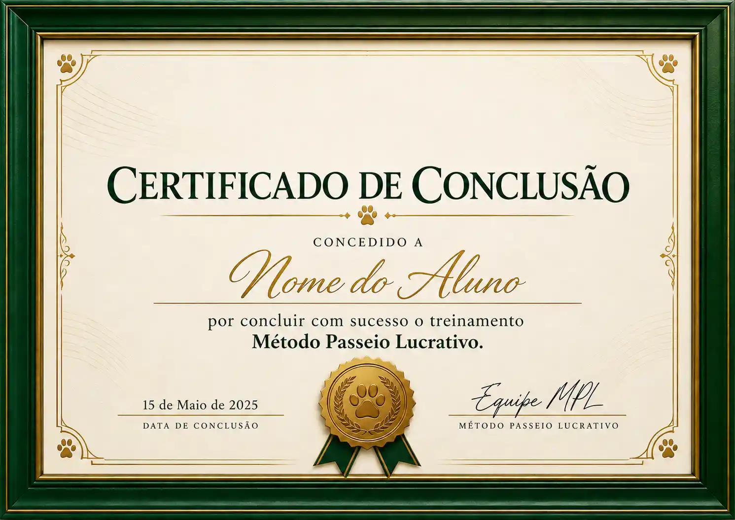 Modelo do certificado de conclusão em Pet Sitter e Dog Walker